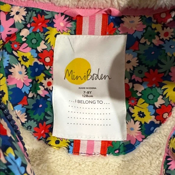 Mini Boden Floral Sherpa Lined Parka Jacket Size 7-8 - Picture 3 of 5